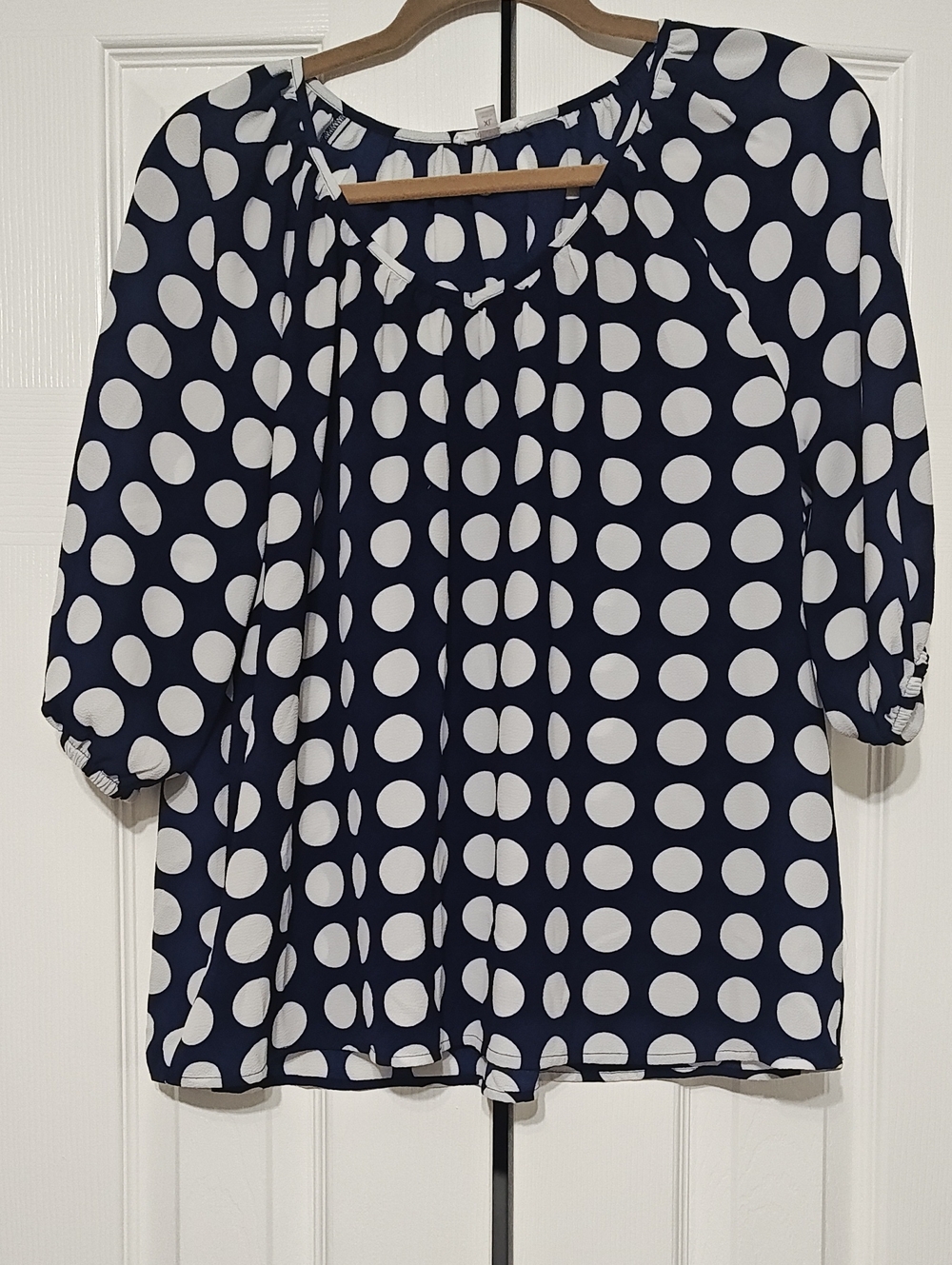 Milano Navy and White Polka Dot Peasant Blouse